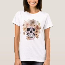 Vintage-Totenkopf- und Blumen-Frauen-T-Shirt  T-Shirt