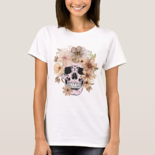 Vintage-Totenkopf- und Blumen-Frauen-T-Shirt T-Shirt
