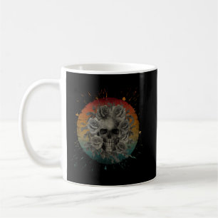 VINTAGE-TOTENKOPF UND BLUMEN SCHWARZ-WEIß KAFFEETASSE