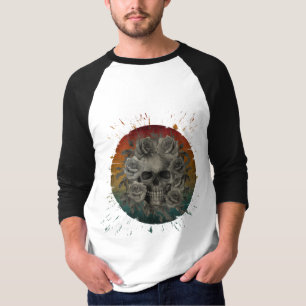 VINTAGE-TOTENKOPF UND BLUMEN SCHWARZ-WEIß T-Shirt