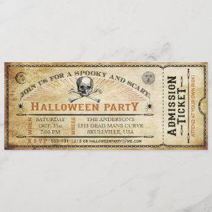 Vintage-Totenkopf-und-Knochen-Halloween-Party-Tick Einladung