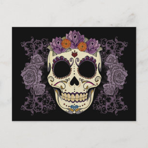 Vintage-Totenkopf- und Rosen-Postkarte Postkarte