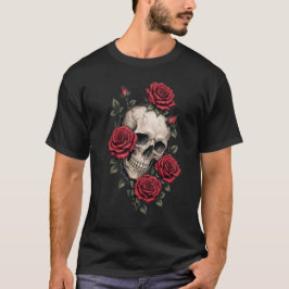 Vintage-Totenkopf und rote Rosen Neo-Traditional-T T-Shirt