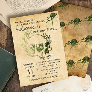 Vintage-Totenschädel-Spinnen-Gothic-Halloween-Part Einladung