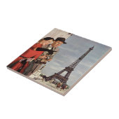 Vintage Touristen im Eiffelturm, Pariser Urlaub Fliese (Seite)