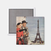 Vintage Touristen im Eiffelturm, Pariser Urlaub Magnet (Vorderseite/Rückseite)