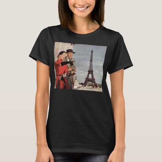 Vintage Touristen im Eiffelturm, Pariser Urlaub T-Shirt (Vorderseite)
