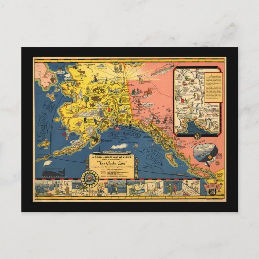 Vintage Touristenkarte Alaska Postkarte (Vorderseite)
