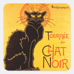 Vintage Tournee de Chat Noir Schwarze Katze Quadratischer Aufkleber