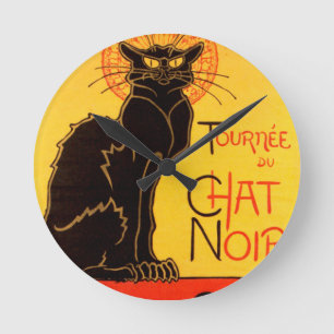 Vintage Tournee de Chat Noir Schwarze Katze Runde Wanduhr