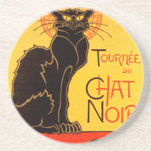 Vintage Tournee de Chat Noir Schwarze Katze Sandstein Untersetzer