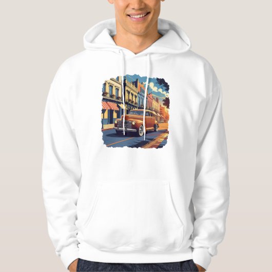 Vintage Town Street Illustration Hoodie (Vorderseite)