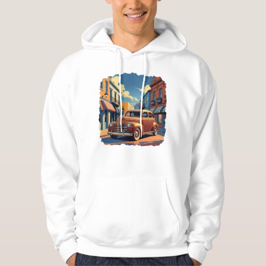 Vintage Town Street Illustration Hoodie (Vorderseite)
