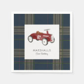 Vintage Toy Car Navy Plaid Birthday Napkins Serviette (Vorderseite)