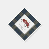 Vintage Toy Car Navy Plaid Birthday Napkins Serviette (Ecke)