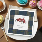 Vintage Toy Car Navy Plaid Birthday Napkins Serviette