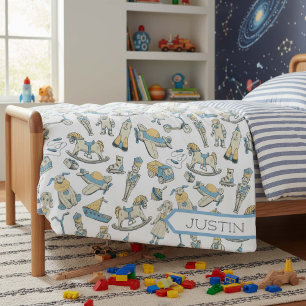 Vintage Toy Pattern Blue/Yellow ID783 Fleecedecke