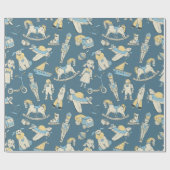 Vintage Toy Pattern Blue/Yellow ID783 Geschenkpapier (Flach)