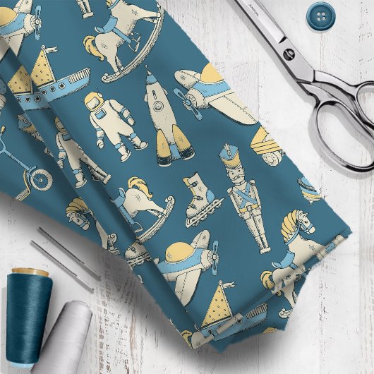 Vintage Toy Pattern Blue/Yellow ID783 Stoff