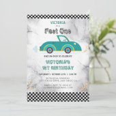 Vintage Track Speed Sportwagen Geburtstag Einladung (Stehend Vorderseite)