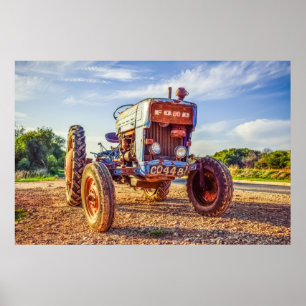 Vintage Tractor Farm Country Field Poster