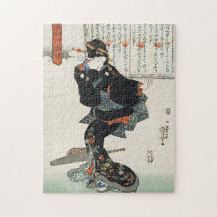 Vintage traditionelle japanische Frau mit Moralcod Puzzle