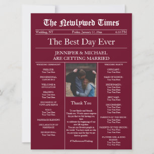 Vintage traditionelle Zeitung Wedding Bordeaux Einladung