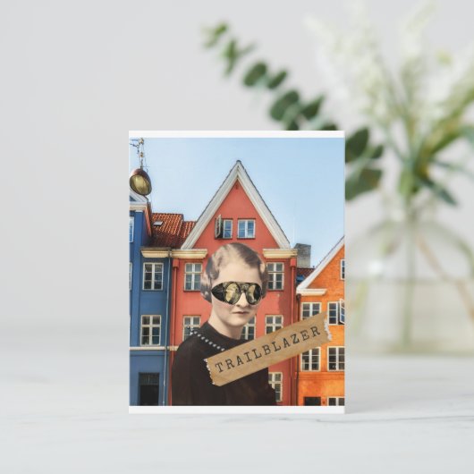 Vintage Trailblazer Kitsch Alterte Kunst Postkarte (Stehend Vorderseite)