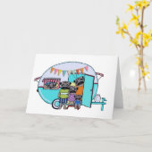 Vintage Trailer-Möpsen Karte (Gelbe Blume)