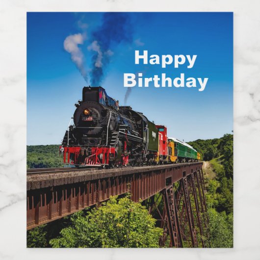 Vintage Train Bridge Foto Birthday Weinetikett (Einzelnes Label)