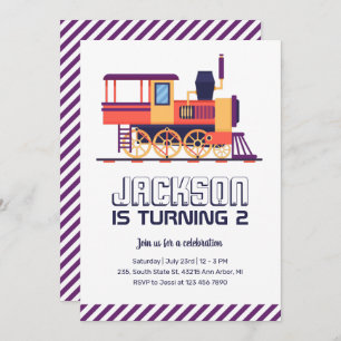 Vintage Train Retro und farbenfrohe Jungen Geburts Einladung