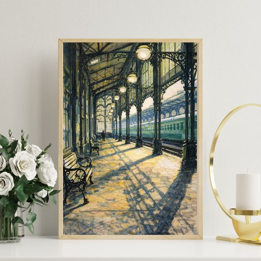 vintage train station art classic railway station poster