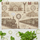 Vintage Train Station Pattern (1) Geschirrtuch (Gefaltet)