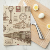 Vintage Train Station Pattern (1) Geschirrtuch (Viertel Falte)