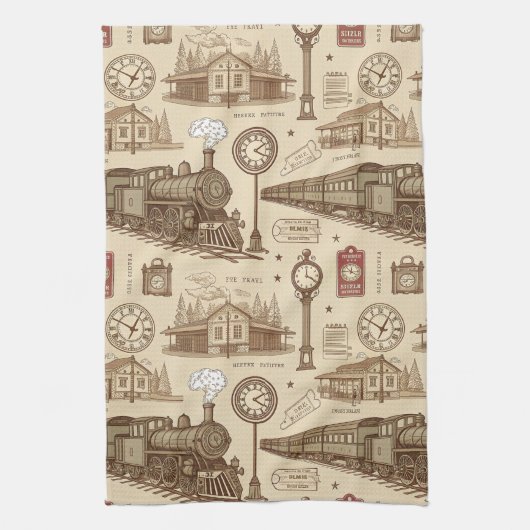 Vintage Train Station Pattern (1) Geschirrtuch (Vertikal)