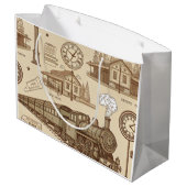 Vintage Train Station Pattern (1) Große Geschenktüte (Rückseite Schrägansicht)