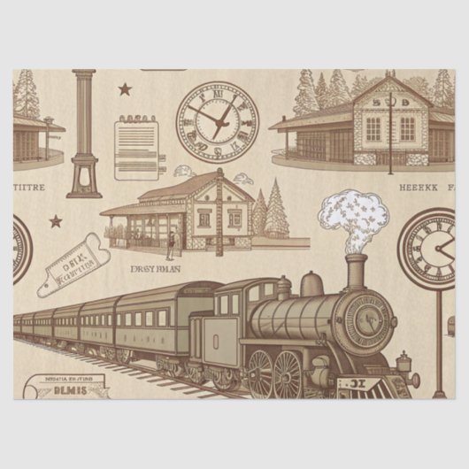Vintage Train Station Pattern (1) Seidenpapier (Vorderseite)