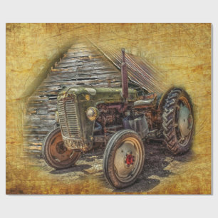Vintage Traktor alte Scheune Geschenkpapier