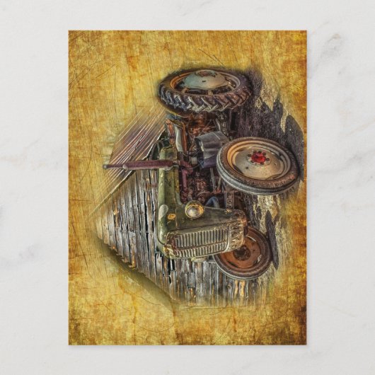 Vintage Traktor alte Scheune Postkarte (Vorderseite)