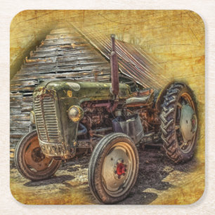 Vintage Traktor alte Scheune Rechteckiger Pappuntersetzer