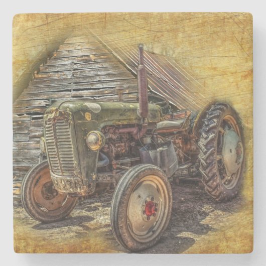 Vintage Traktor alte Scheune Steinuntersetzer (Vorderseite)