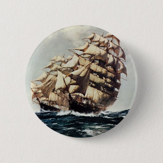 Vintage Transporation, Clipper Ships in rauen Meer Button (Vorderseite)