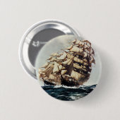 Vintage Transporation, Clipper Ships in rauen Meer Button (Vorne & Hinten)