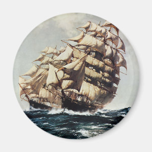 Vintage Transporation, Clipper Ships in rauen Meer Magnet