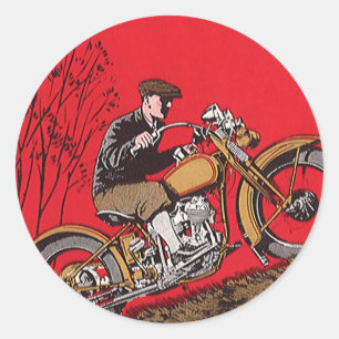 Vintage Transport, Antiquarischer Motorradfahrer Runder Aufkleber