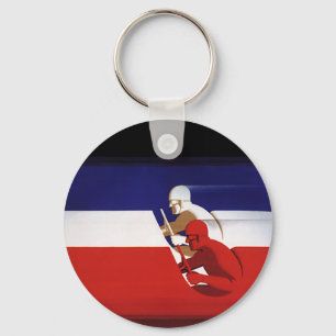 Vintage Transport, patriotische Rennfahrer rasen R Schlüsselanhänger