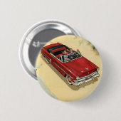 Vintage Transport, rotes Cabrio Auto am Strand Button (Vorne & Hinten)