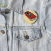 Vintage Transport, rotes Cabrio Auto am Strand Button (Beispiel)
