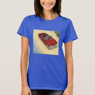 Vintage-Transportation, rotes Cabrio-Auto am Stran T-Shirt