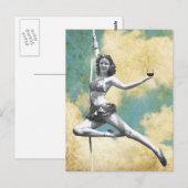 Vintage Trapezfrau mit Wein Postkarte (Vorne/Hinten)